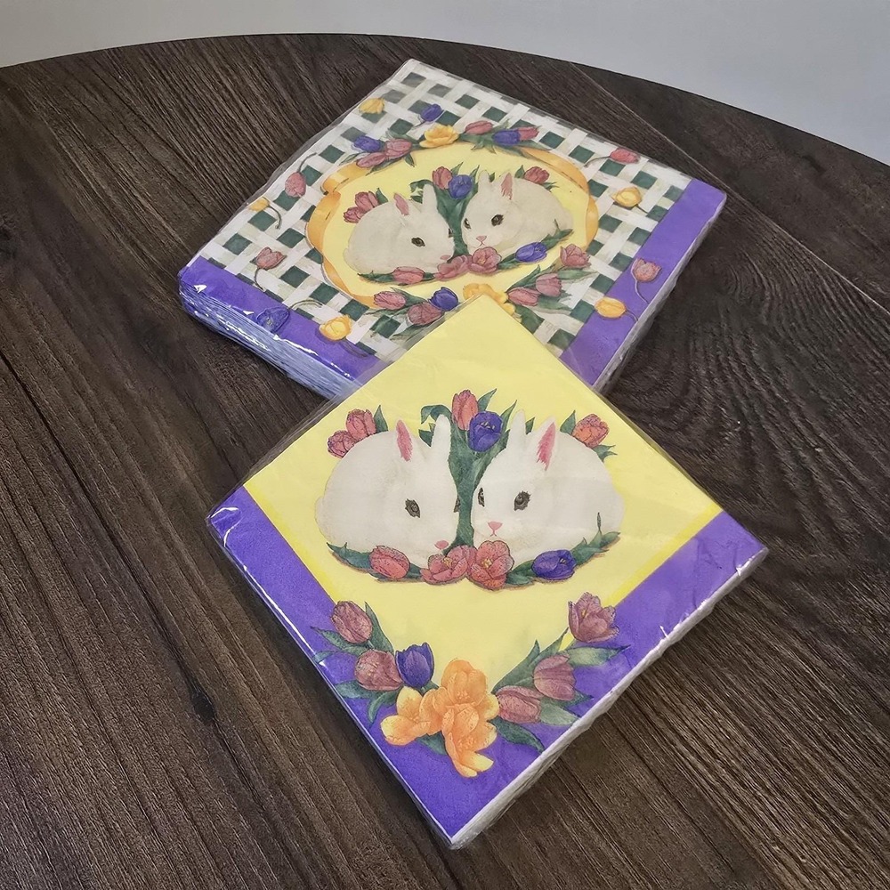 Vintage Easter Bunny Napkins Party Creations Paper Luncheon NOS NIP Set of 2